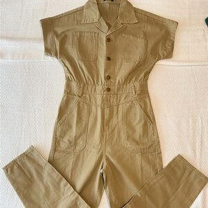 MOTF Khaki Short-Sleeve Utility Jumpsuit